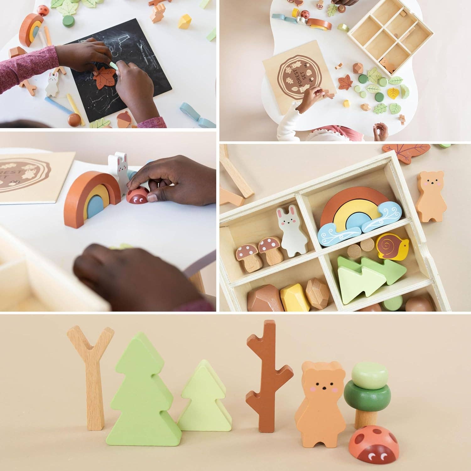 Spirit 'N Sprout - Wholesale Toy set – Kids - Wooden Forest Sensory Bin Accessories - Montessori Toddler Toys - Wooden Stacking Blocks10