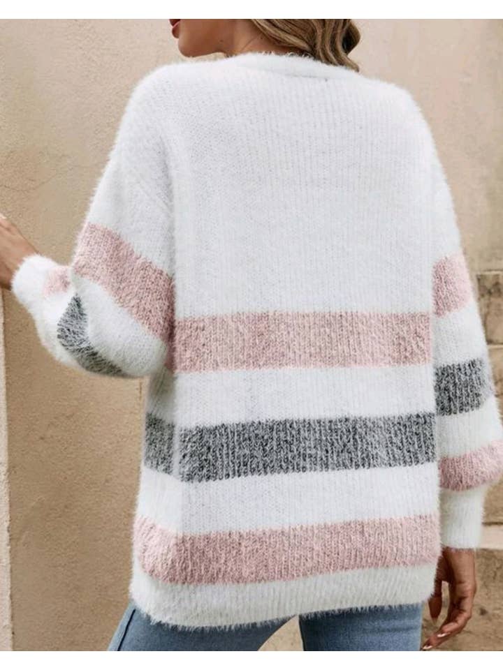 HIDDENBRAND - Wholesale Knit Sweater - Women's - Fall soft loose striped button cardigan5