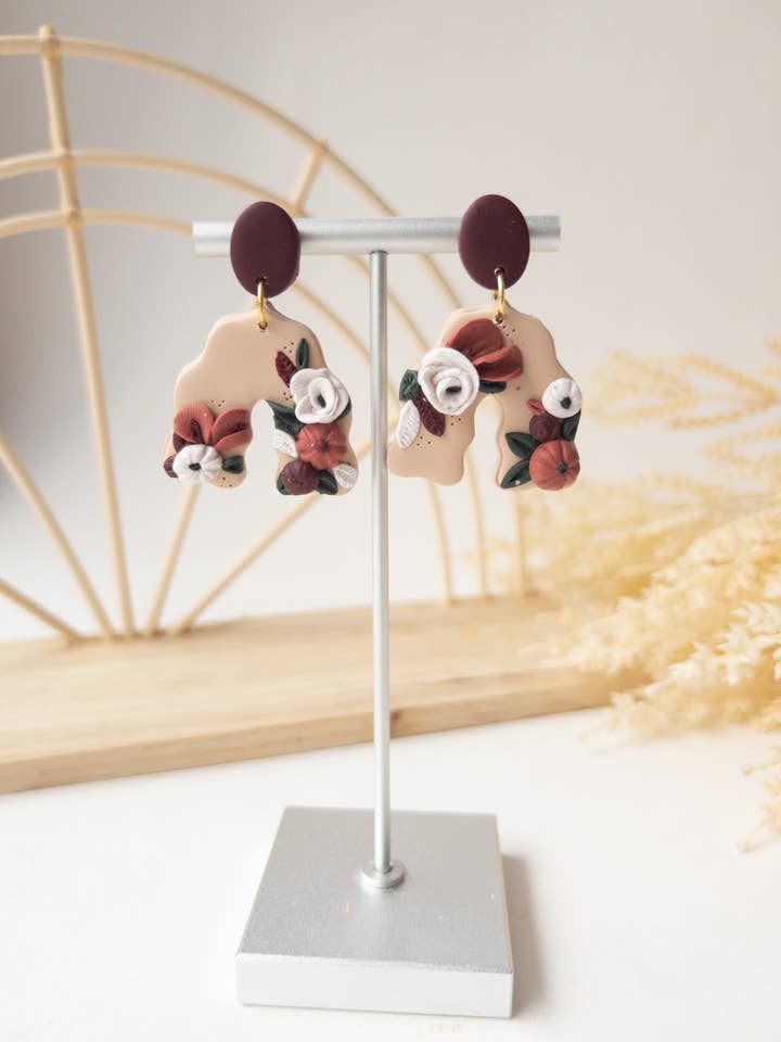 Fall Pumpkin Earrings | Bobo | fall Colors | Clay earrings | maroon | brown | Neutral | for wholesale by Belltina Clay Co.