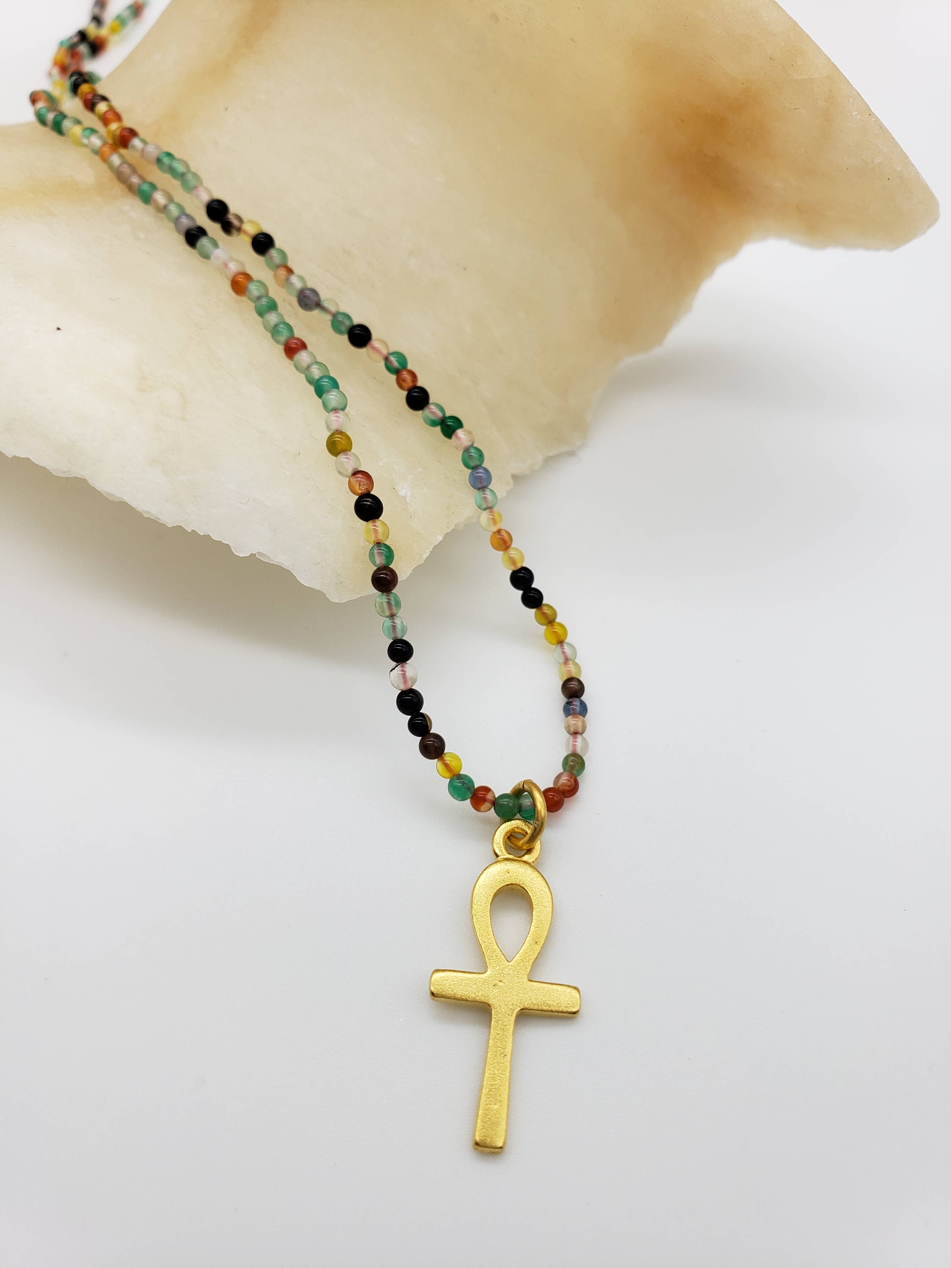 Discoveries, Inc. - Wholesale Pendant/Charm Necklace - Egyptian Ankh on Petitie Agate Beaded Necklace6
