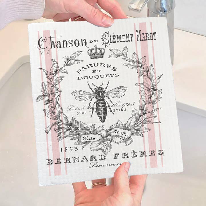 Vintage Shabby Chic French Bee Swedish Dishcloth for wholesale by Avery Lane Gifts