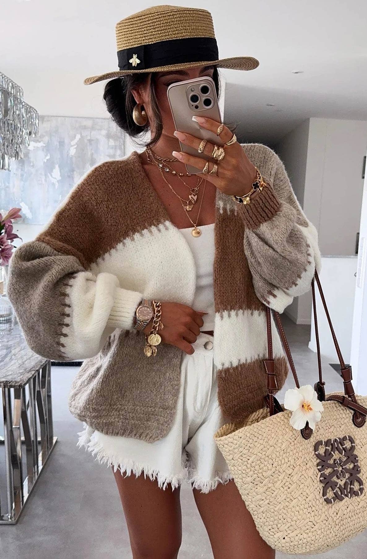 Pierre Cardigan en maille à blocs de couleur contrastée Miraya - Pierre en vente sur Faire0