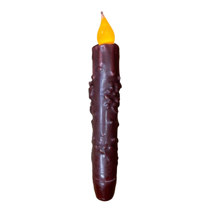 Small Town Dusk - Wholesale Flameless Candle - 7" Burgundy Primitive Grubby Battery Timer Taper Candles