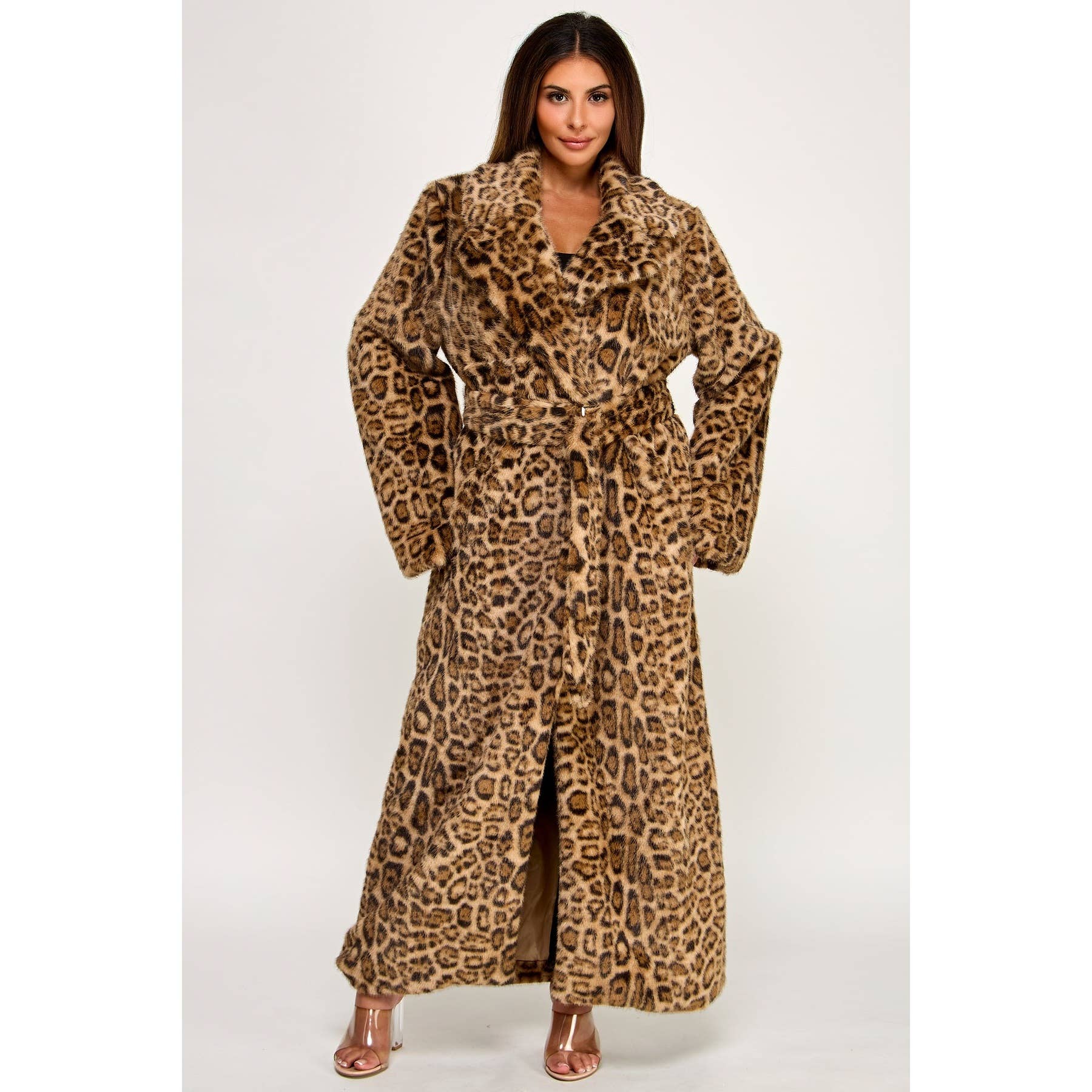 LEOPARD Overdimensioneret pelsfrakke med krave og lange ærmer i imiteret pels for engroshandel på Faire1