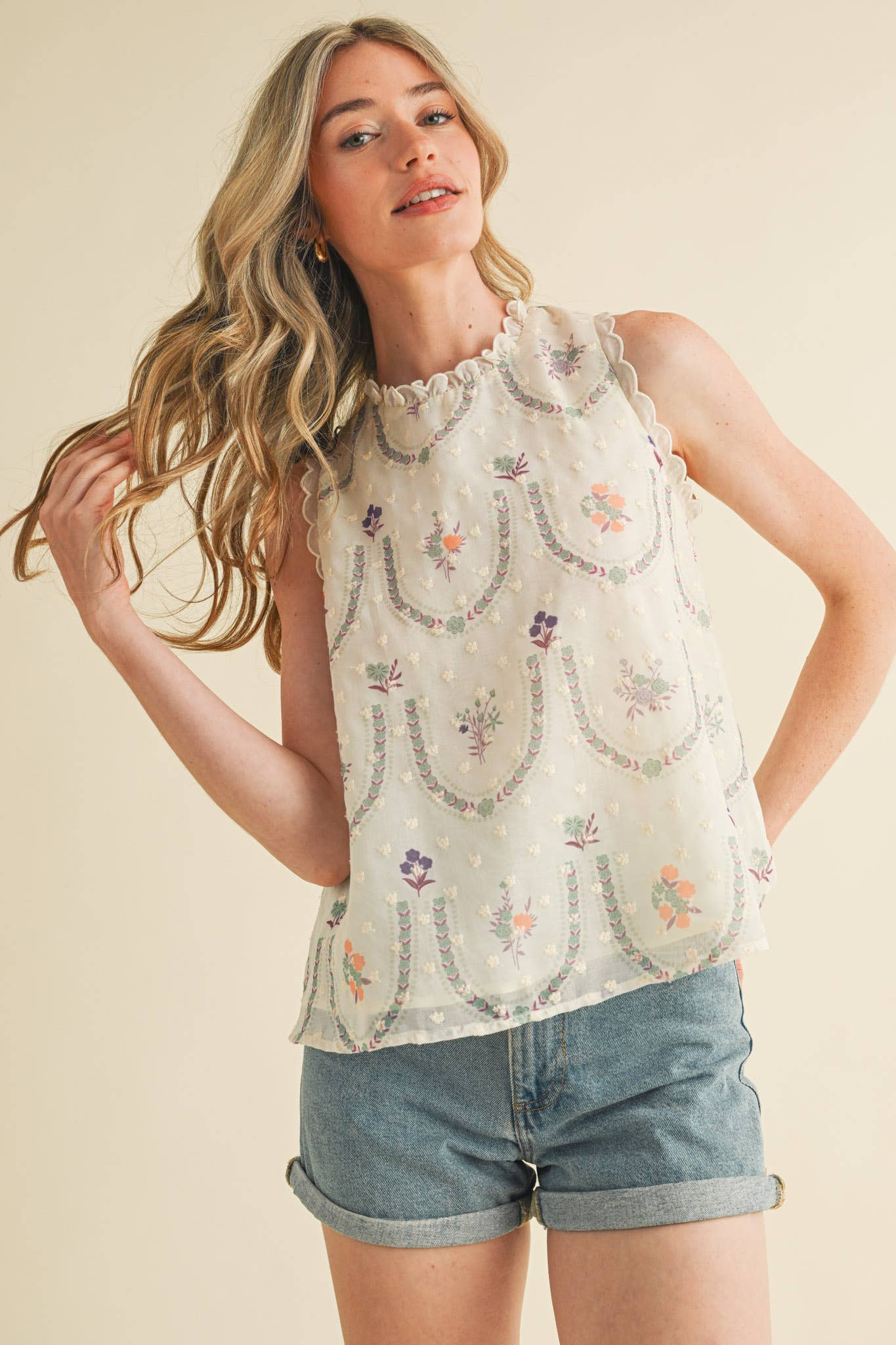 &MERCI - Vendita all'ingrosso Camicetta - Donna - TOP BABYDOLL CON RICAMO FLOREALE MTP40068