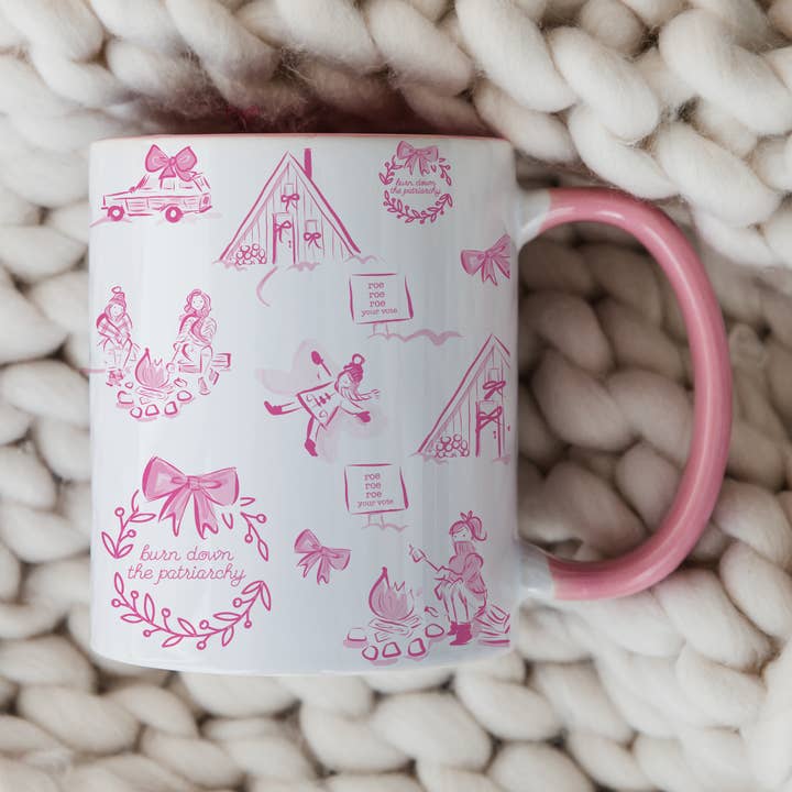 Holiday Toile Burn Down the Patriarchy Mug for wholesale by Jennifer Vallez