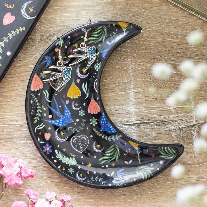 Midnight Bloom Crescent Moon Trinket Dish for wholesale by WONDER IMPORTS AUSTRALIA
