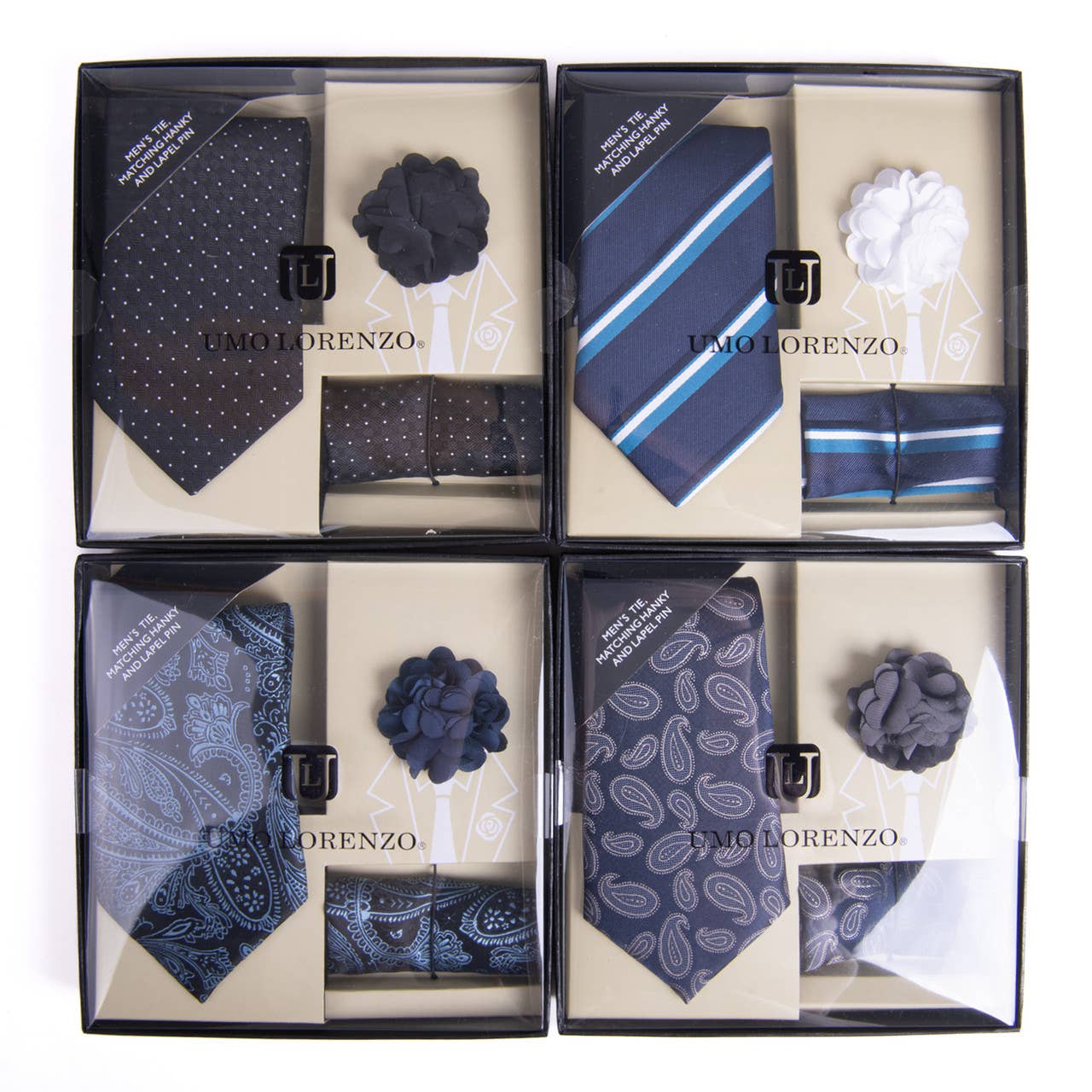 Selini New York - Wholesale Necktie - Men's - 12pc Pattern Necktie, Hanky & Lapel Pin Box Set3