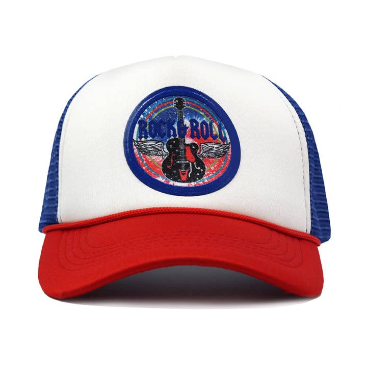 BLANCO/AZUL/ROJO SOMBRERO DE CAMIONERO ROCK N ROLL de venta al por mayor en Faire