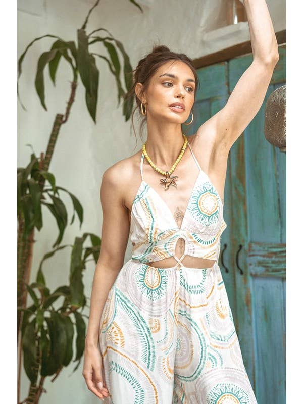 Off White Printed Cut Out Jumpsuit for wholesale on Faire7