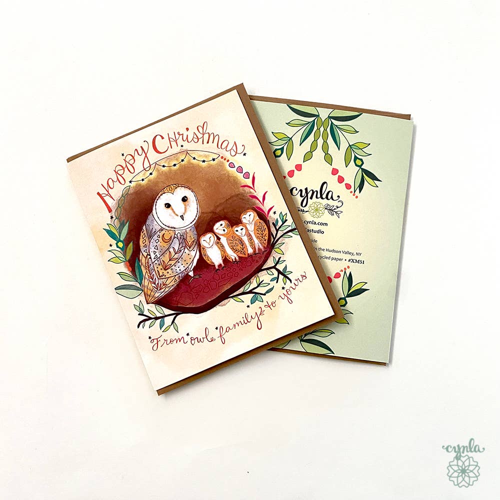 Cynla – Großhandel Weihnachtskarte – Woodland Owl Weihnachtskarte — lustige Grußkarte zur Weihnachtszeit1