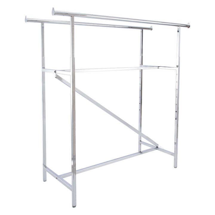 Store Supply Warehouse - Wholesale Retailer Display - Accessories - Chrome Double-Rail Clothing Rack With Z-Brace 3