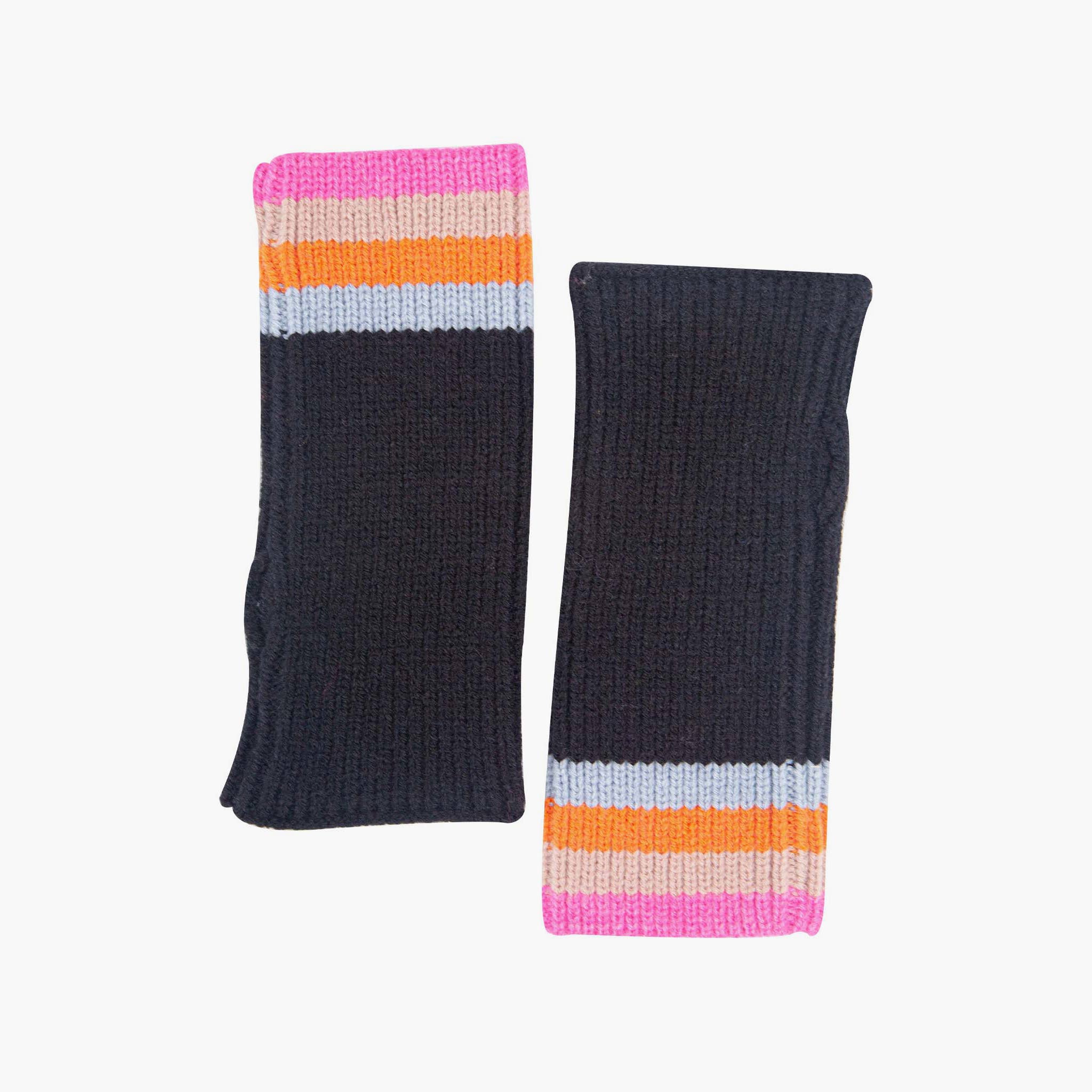 Sarta Accessories - Wholesale Hand warmer - Dollie Wrist Warmers- Black, Rainbow Stripe