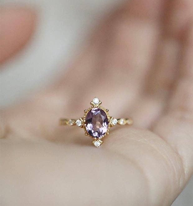 happyzzzsu - Wholesale Multi-Stone Ring - 925 Sterling Silver Gold Plated Amethyst Ring1