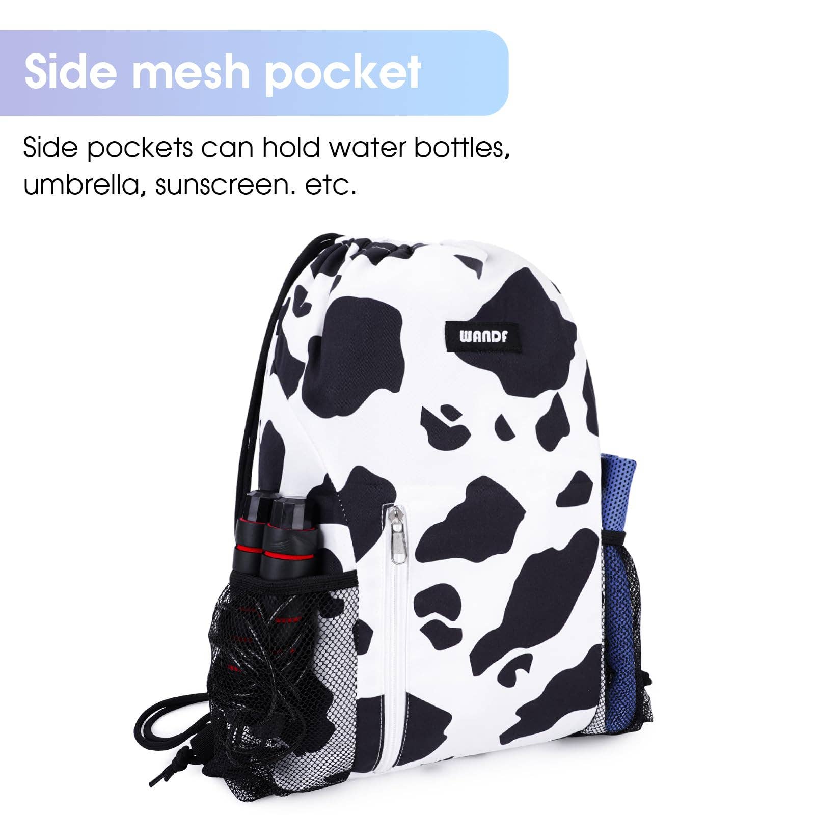 wandf - Vente Sac à cordon de serrage – unisexe - Sac à dos à cordon WF6038 Sports Gym avec poches en maille14