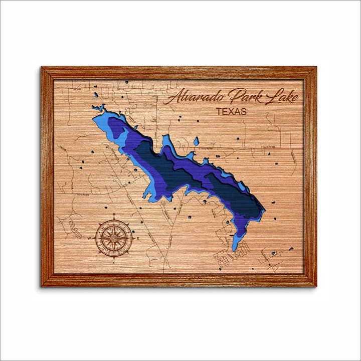 Decoración de Pared con Mapa de Profundidad del Lago Alvarado Park, Texas para venta al por mayor de Premier Gifts and More