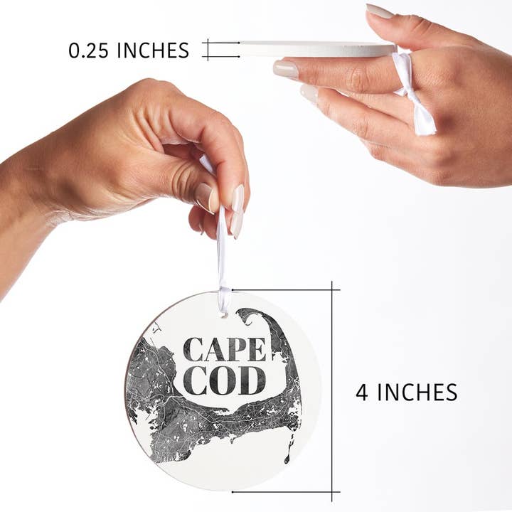 Love Local - Wholesale Ornament - Minimalistic B&W Cape Cod Map |Wood Ornament2