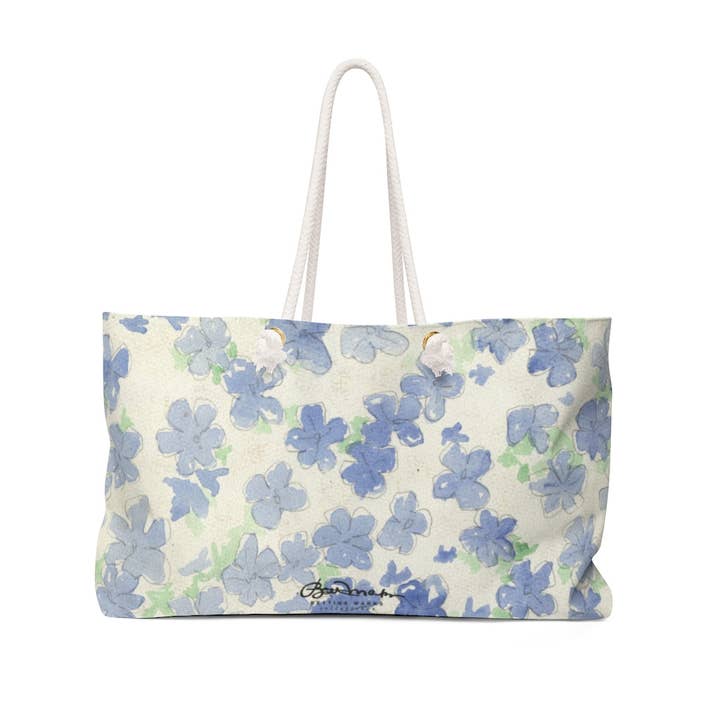 Sac de week-end floral aquarelle bleu et blanc pour la vente par BettinaMarksCollections