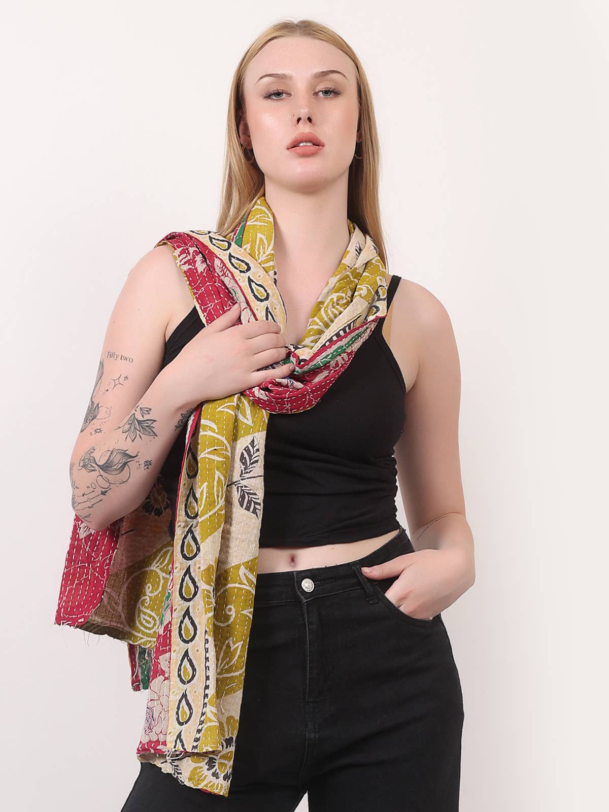 Wevez - Wholesale Scarf - Women's - Women Cover Up Vintage Reversible Kantha Scarf Wholesale Lot12