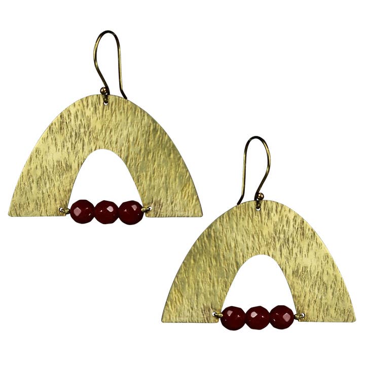 Arch Earring, Brass, Carnelian for wholesale by HomArt