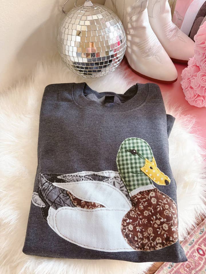 Faux Patchwork Duck Sweatshirt for wholesale by Downtown Darling Wholesale