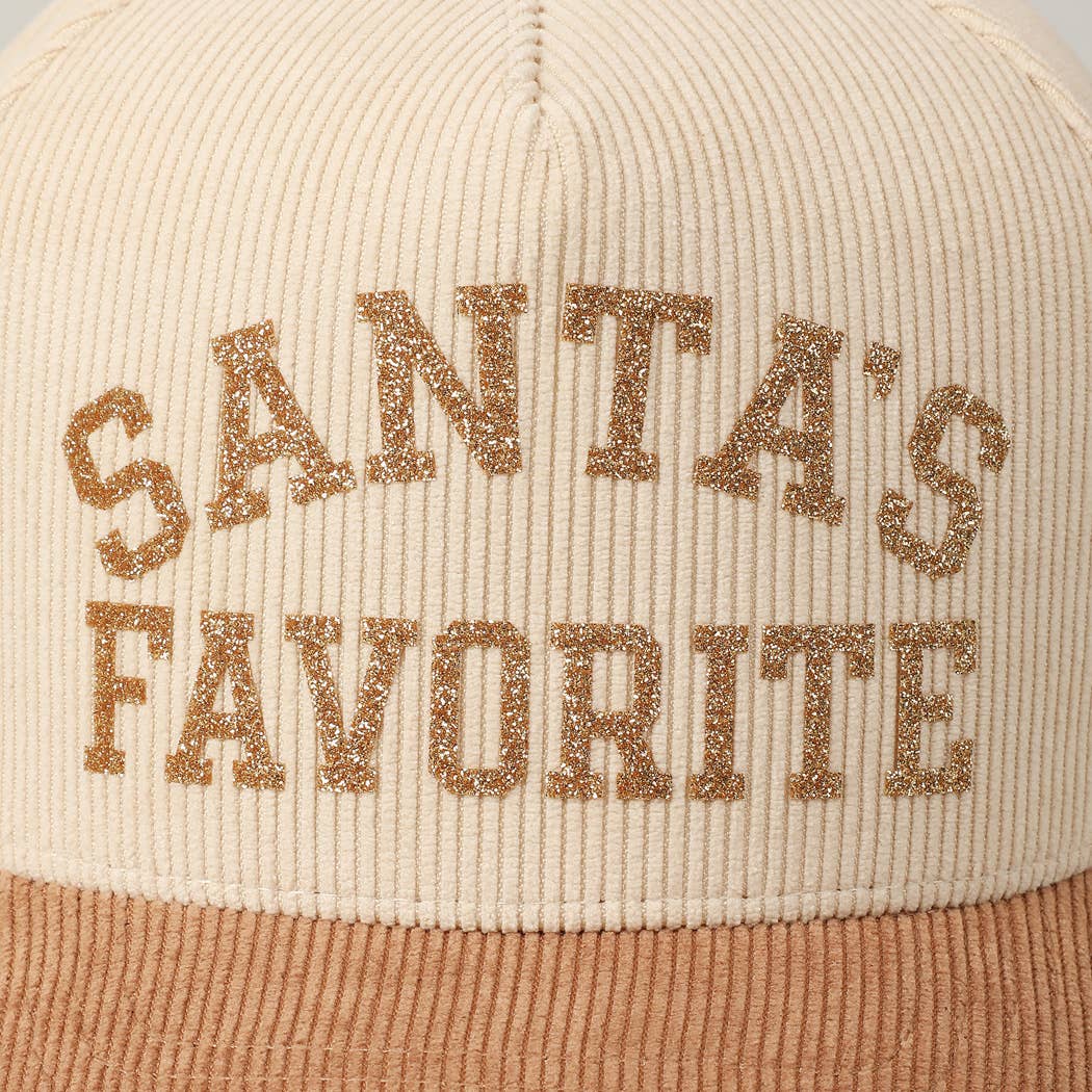 Fashion City - Wholesale Baseball Cap - Unisex - Santa's Favorite Glitter Text 5 Panel Corduroy Cap1
