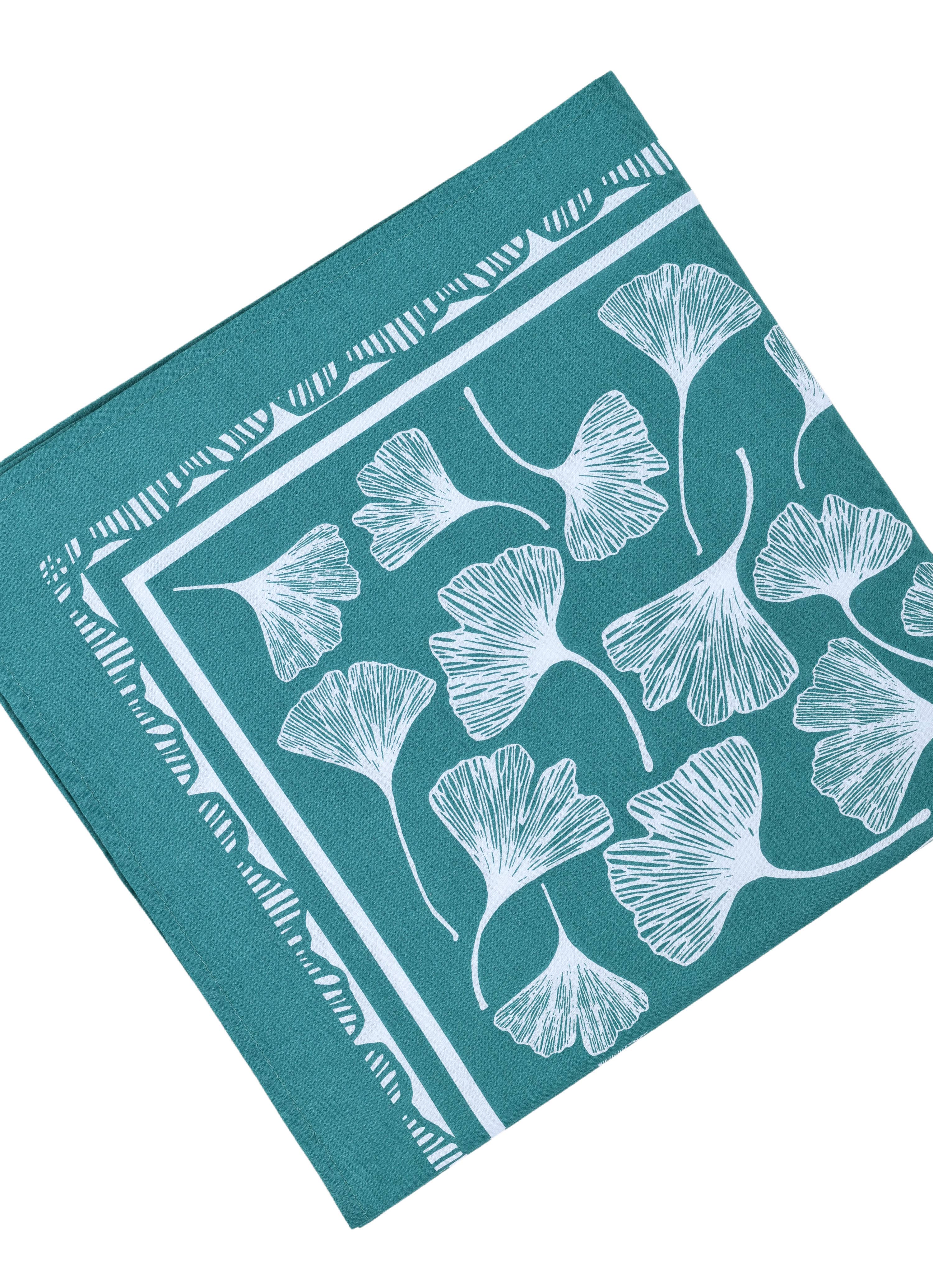 Hearth and Harrow - Wholesale Bandana - Unisex - Ginkgo Leaf Bandana - 100% Cotton - Hand Printed - Green2