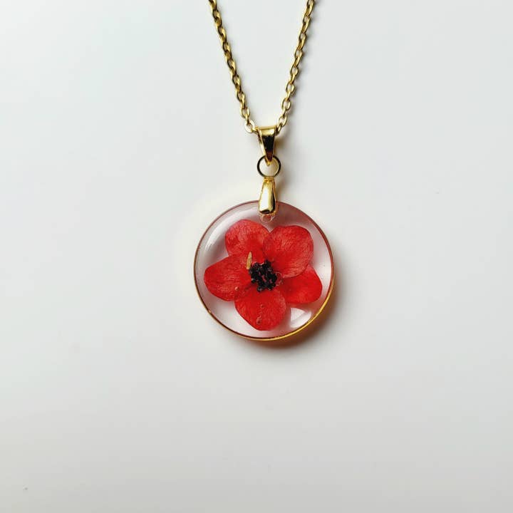 Collar con flor de nacimiento de agosto - Amapola para venta al por mayor de Rhodonco