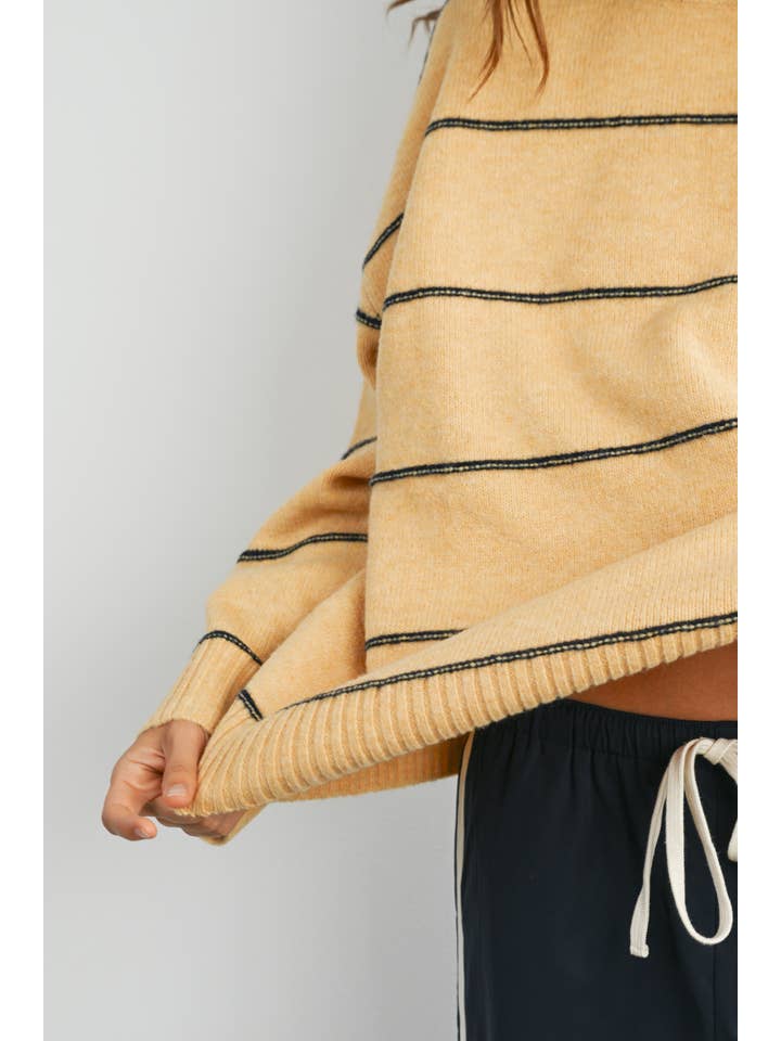 BUTTERMELON - Wholesale Knitted jumper – Women′s - Striped Pattern Drop Shoulder Sweater - BMW74212