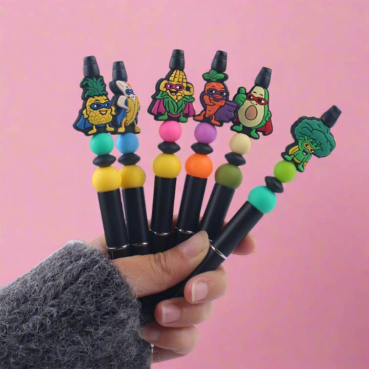 Beaded PENS Cartoon Fruit Series Silicone Handmade Beaded for wholesale by KiddieKickz