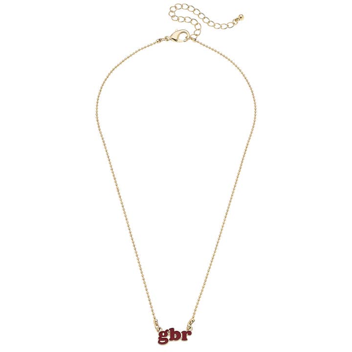 Nebraska Huskers Slogan Necklace in Red/Shiny Gold for wholesale by Canvas Style