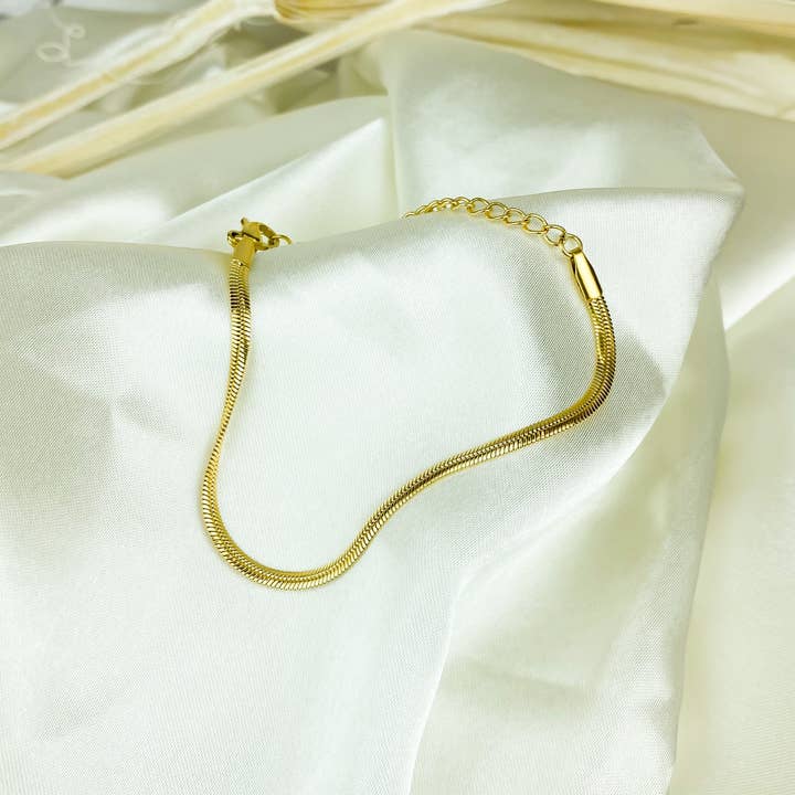 Ivy Thin Herringbone Snake Chain Bracelet (Gold) for wholesale by Lumini Jewelry