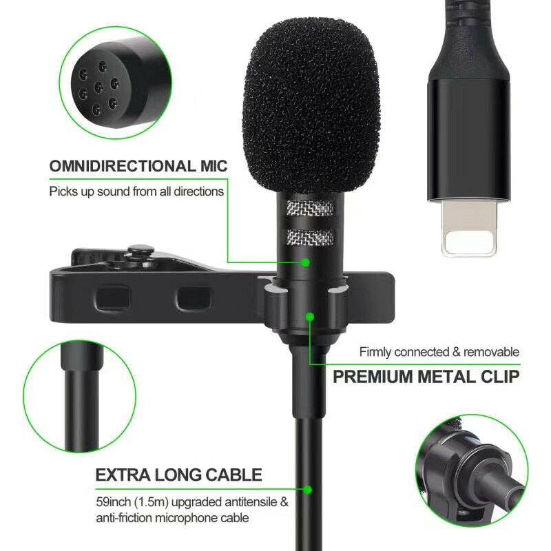 Savoy Active - Wholesale Speakers - Wired Omni-direction Microphone Lavalier Lighting Port Mini Clip Mic Mobile Phone Microphone for IP 11 12 131