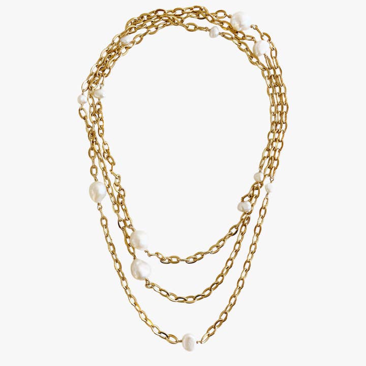 Gold MULTI-PEARL NECKLACE for wholesale on Faire