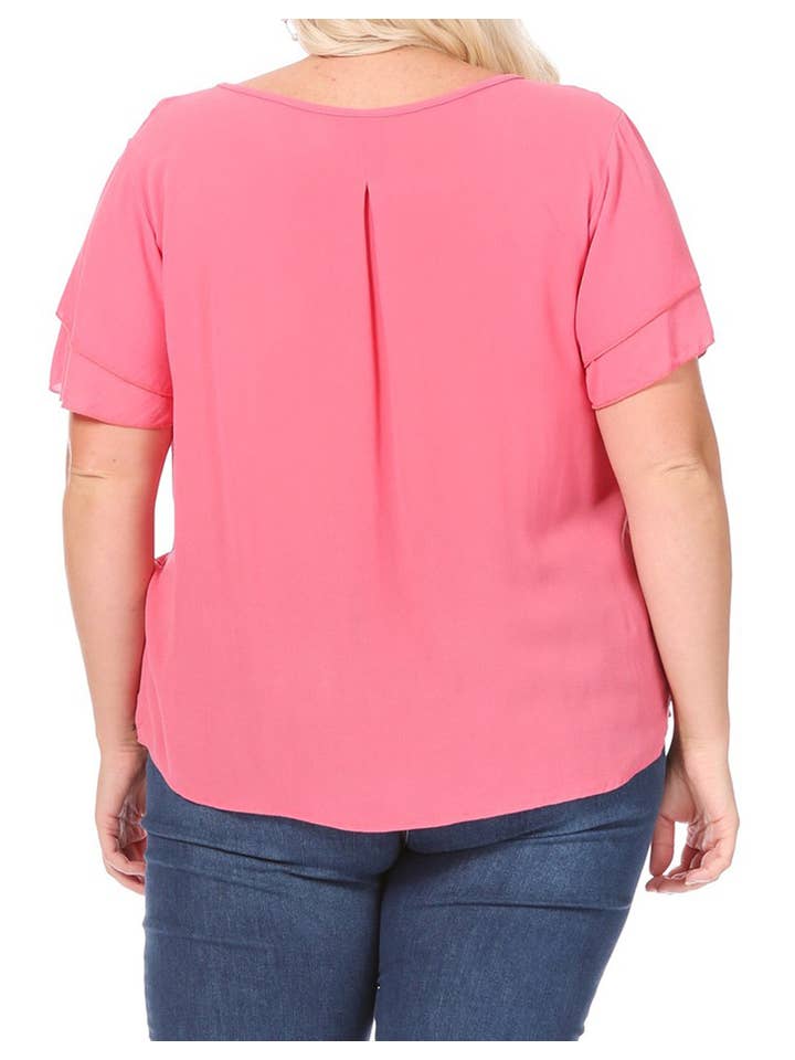 MOA COLLECTION - Wholesale Blouse - Women's - Women's Plus Size Short Sleeve Round Neck Blouse Top36