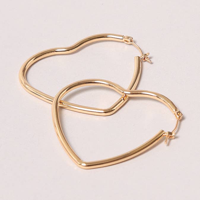 14K Gold-Dipped Heart Hoop Earrings for wholesale by Fashion City