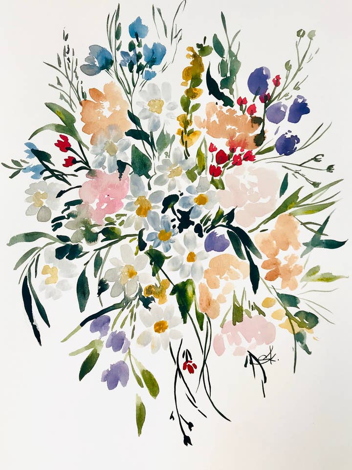 Posey Print 11 x 14 Aquarelldruck, helle Wohnkultur mit Blumenmuster für den Großhandel von Shelby Kregel Art and Design