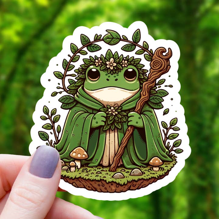 Kikkerdruïde met halo-sticker van de natuur - 3" voor wholesale door Mimic Gaming Co