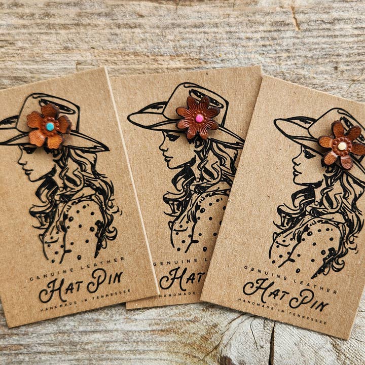 Cocklebur Clothing Co. - Wholesale Hat Accessory - Women's - Hat Pin - Genuine Leather Flowers