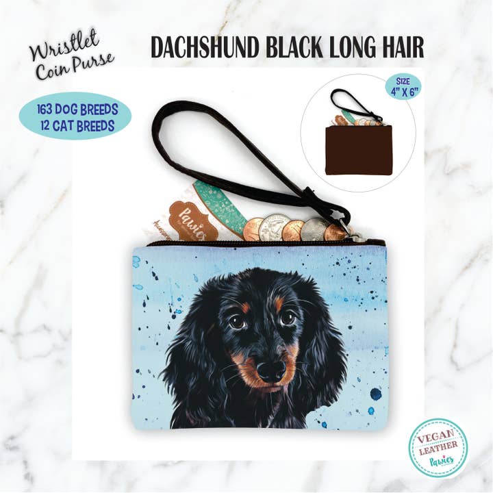 Zwarte portemonnee voor lang haar met teckel • Vloerdisplay optioneel voor wholesale door pawies