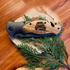 Yours May Go Fast But I Can Go Anywhere Knife for wholesale by Quail Tail Laser Art