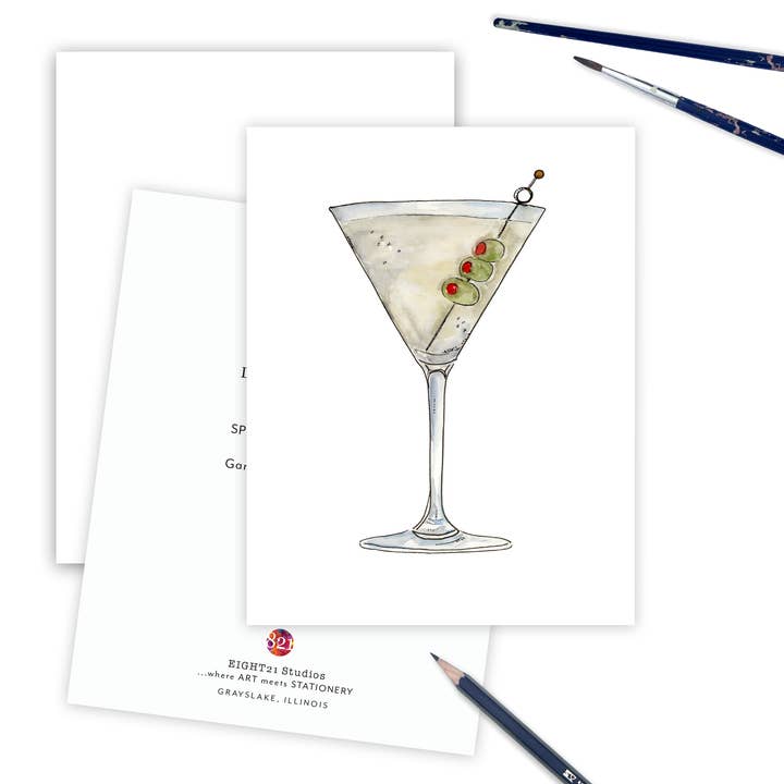 Dirty Martini Cocktail Recipe Card, Bar, Blank Greeting Card for wholesale by Eight21 Studios + Unique Greeting Cards, Art and Stationery