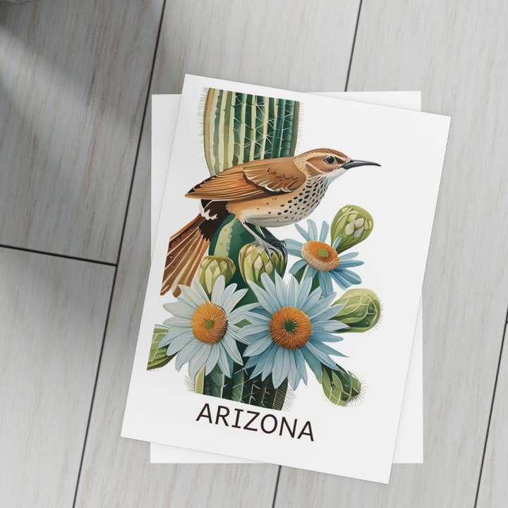 Arizona | Cactus Wren & Saguaro Cactus | Home State Card voor wholesale door Nefer Designer Candles & Home Decor