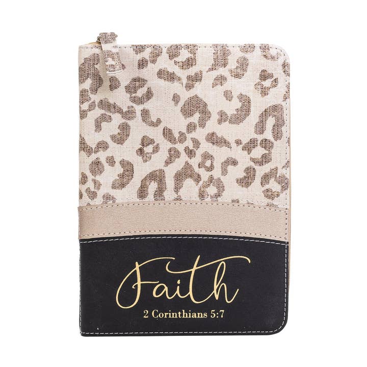 Zippered Journal: Leopard w/Metallic Gold Faith for wholesale by Divinity Boutique