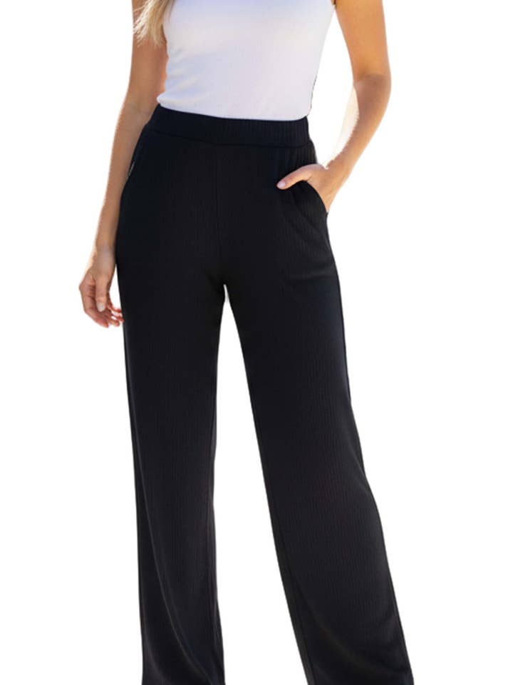 Good Stuff Apparel - Wholesale Pants - Women's - Women's High Waisted Solid Ribbed Straight Leg Pants0