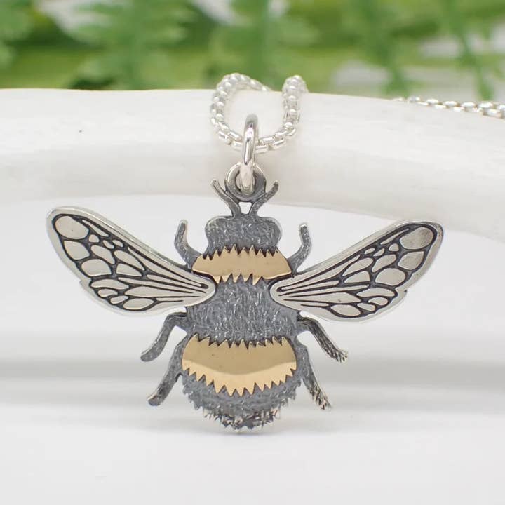 Mixed Metal Bee Necklace – Recycled Sterling Silver & Bronze on 18" Chain for wholesale by CY Design Studio
