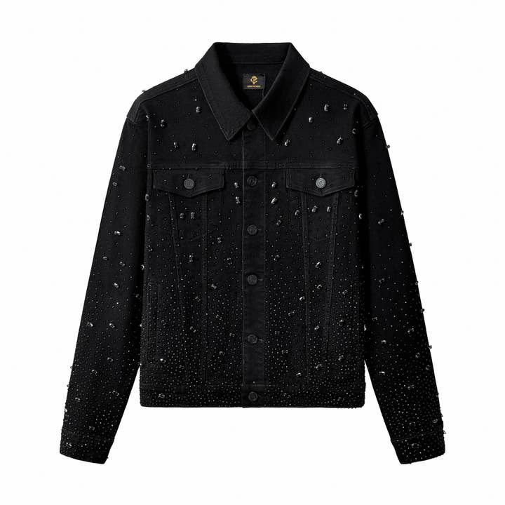 Veste en jean Celestial Stud – Century Penthouse-NOIR pour la vente par BAROCCO