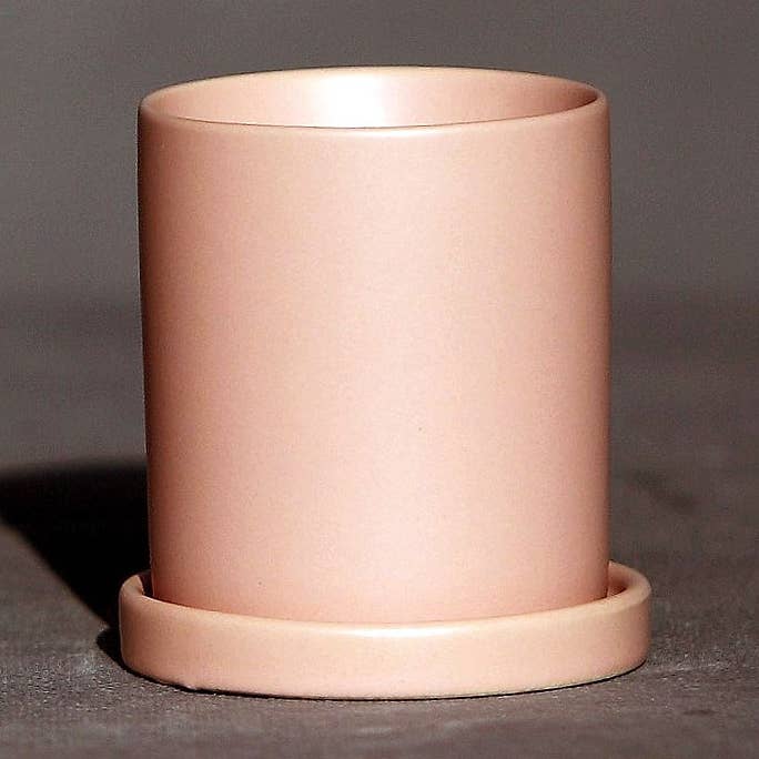 Cylinder Pot With Detached Saucers, 3.0"X3.0", Matte Pink for wholesale by Pacific Home & Garden