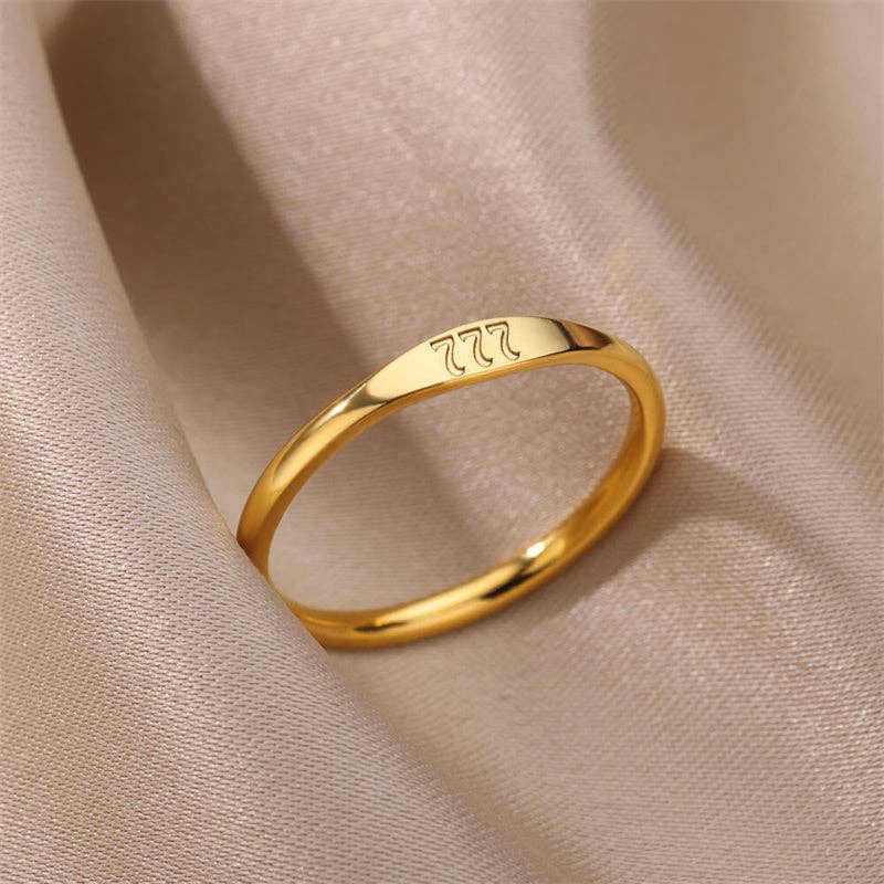 Perimade & Co. LLC - Wholesale Band/Stacked Ring - Gold Lucky Number Stacking Band Ring in Stainless Steel6