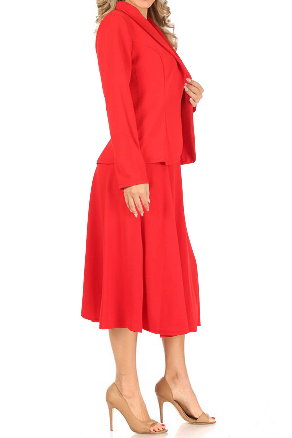 MOA COLLECTION - Wholesale Top & Skirt Set - Women's - Women's Two Piece Casual Blazer Relaxed A-Line Midi Skirt29